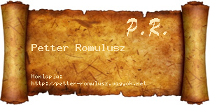 Petter Romulusz névjegykártya